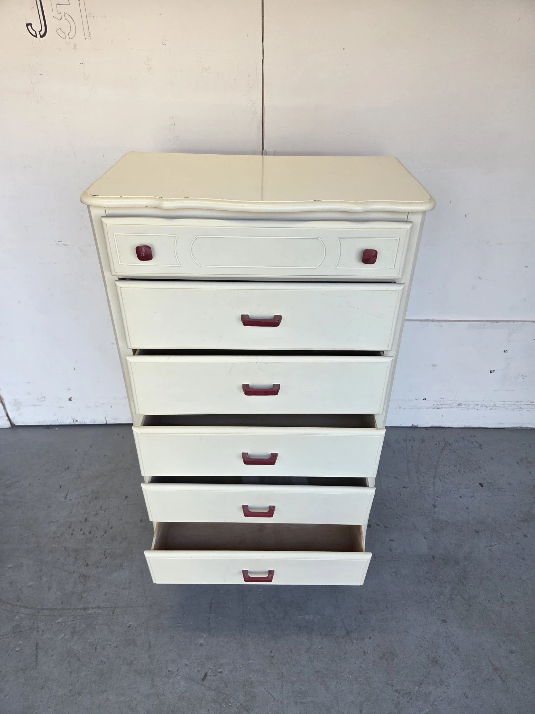 Cream Coloured Tall Dresser with Red Handles - photo 4