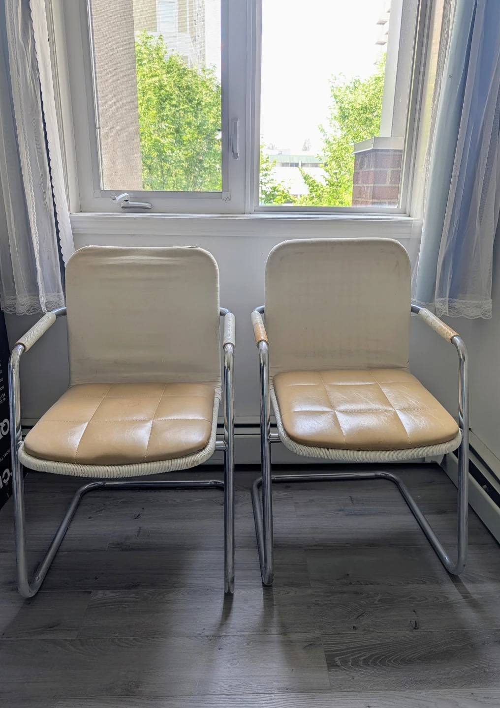 Armchair (2Nos) with chrome frame and tan seats
