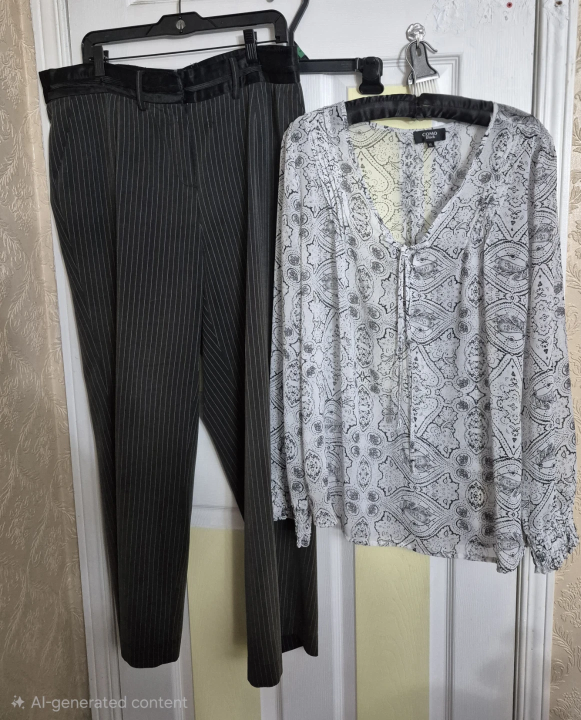 Larry Levine Pinstripe Pants & Como Black Paisley Blouse