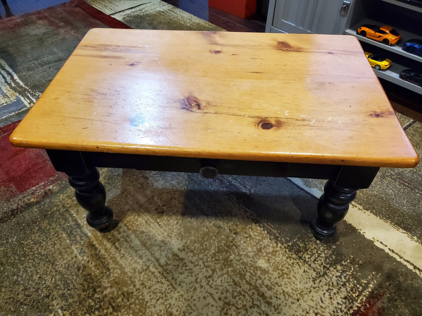 Vintage (rustic) pine Wooden Coffee Table with Drawer - photo 2
