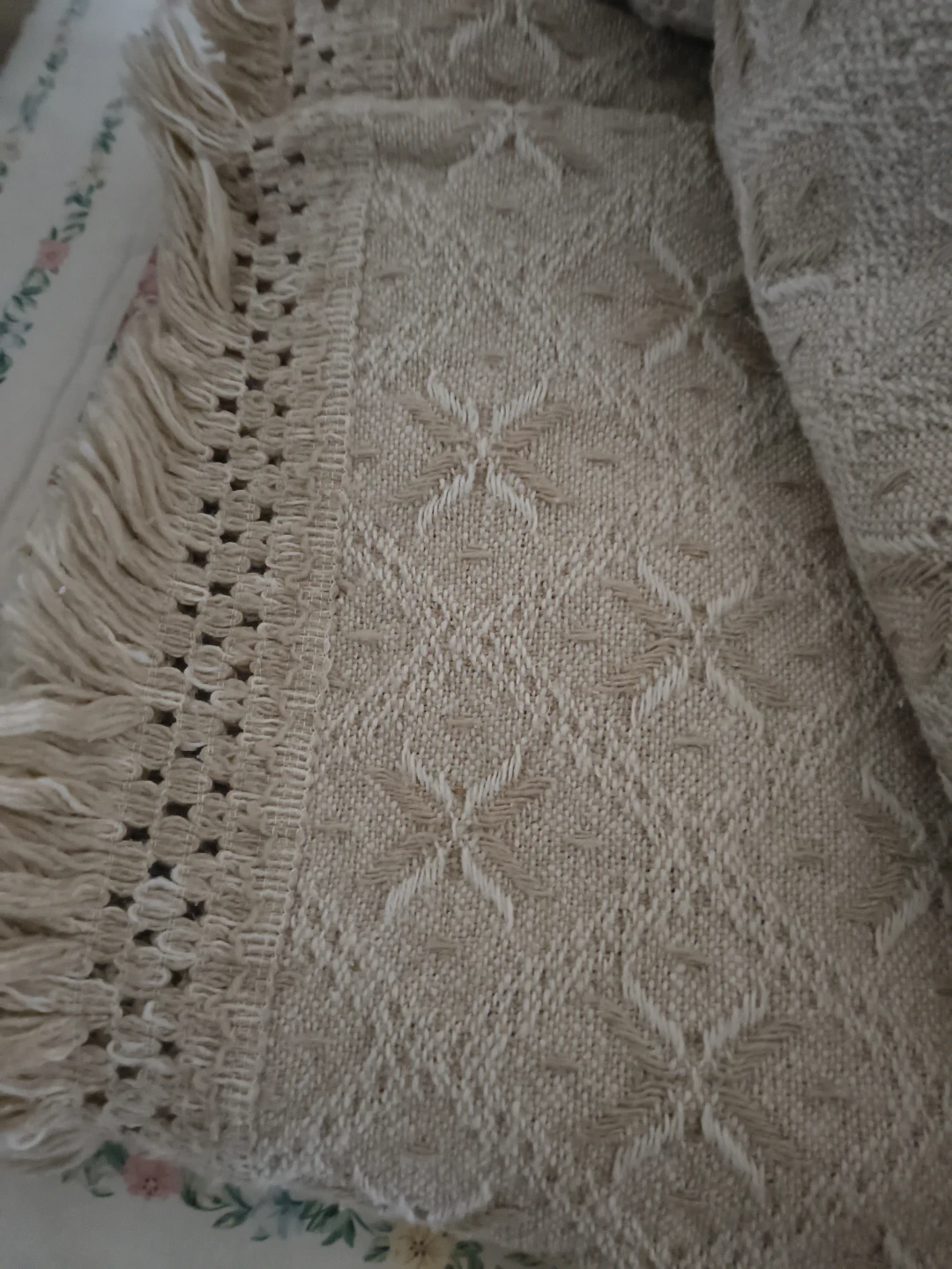 Cream Woven Throw Blanket with Fringe - photo 4