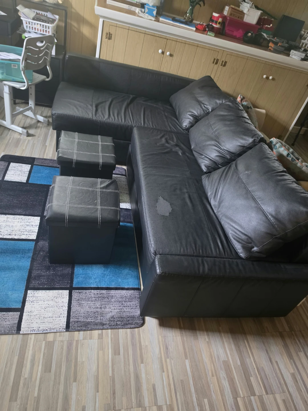 Black Sectional Sofabed with Storage Ottomans - photo 2