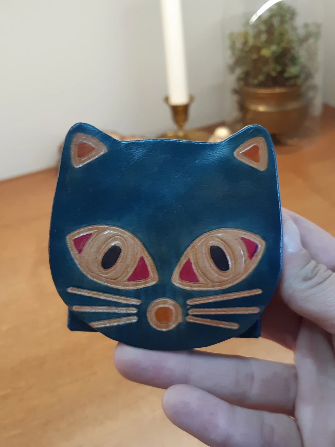 Navy Blue Leather Cat Coin Purse: Mini Animal Wallet - photo 4