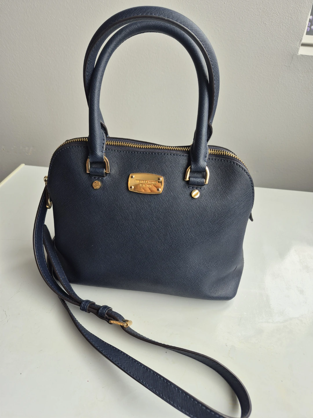 Michael Kors Navy Blue Leather Satchel Handbag