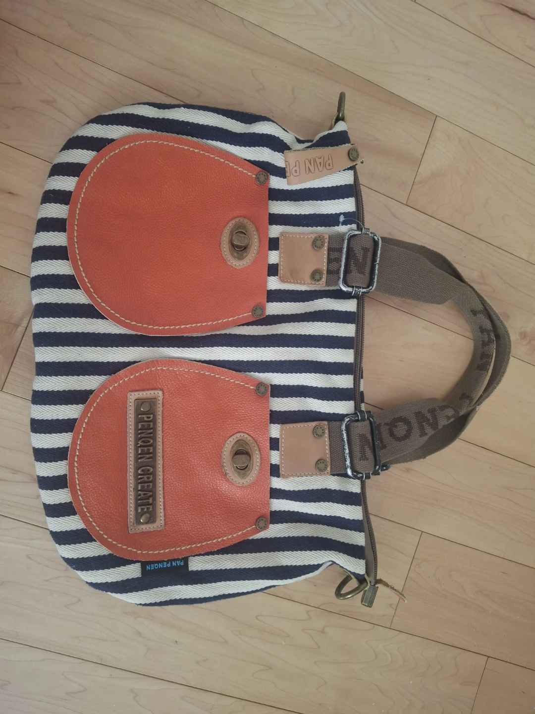 Retro Striped Canvas/leather Shoulder Bag
