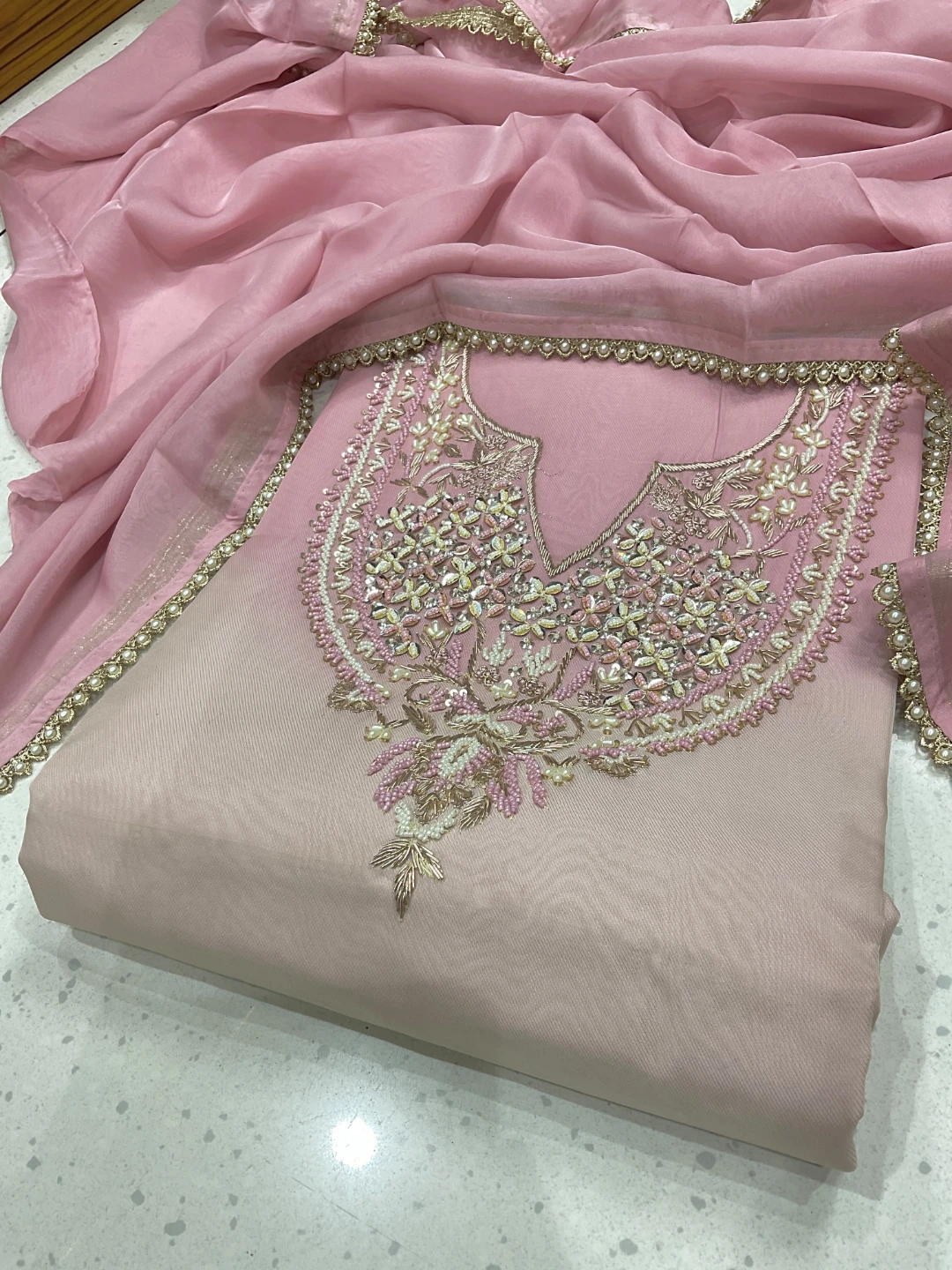 Embroidered Chiffon Suit with Dupatta - photo 5