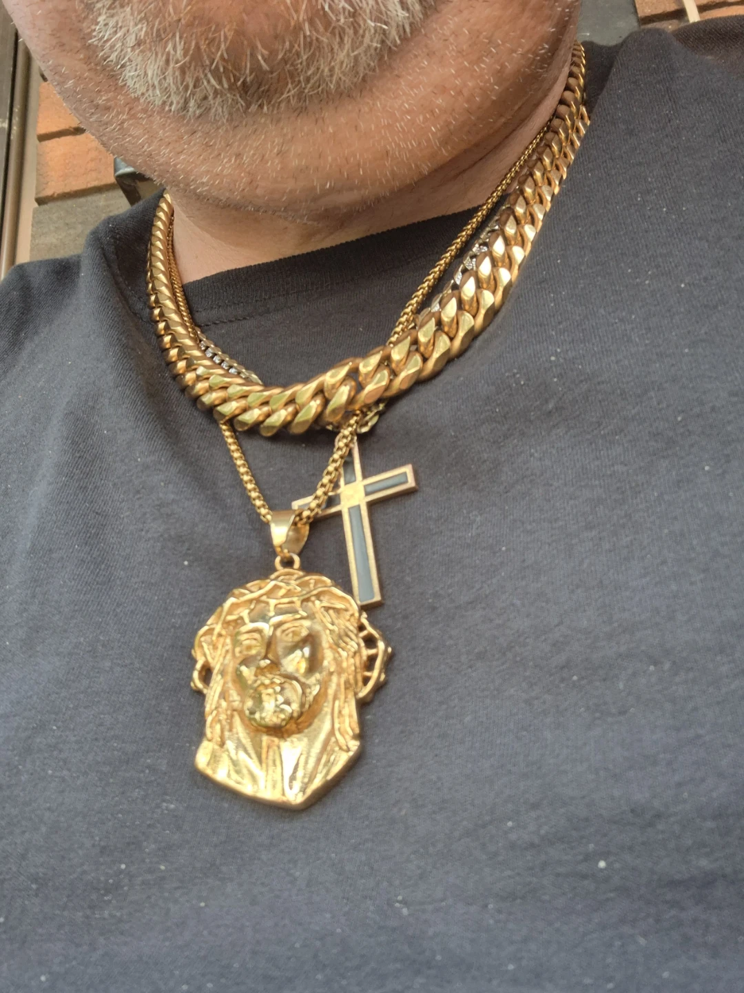 Gold Jesus Piece Pendant & Chain Necklace Set