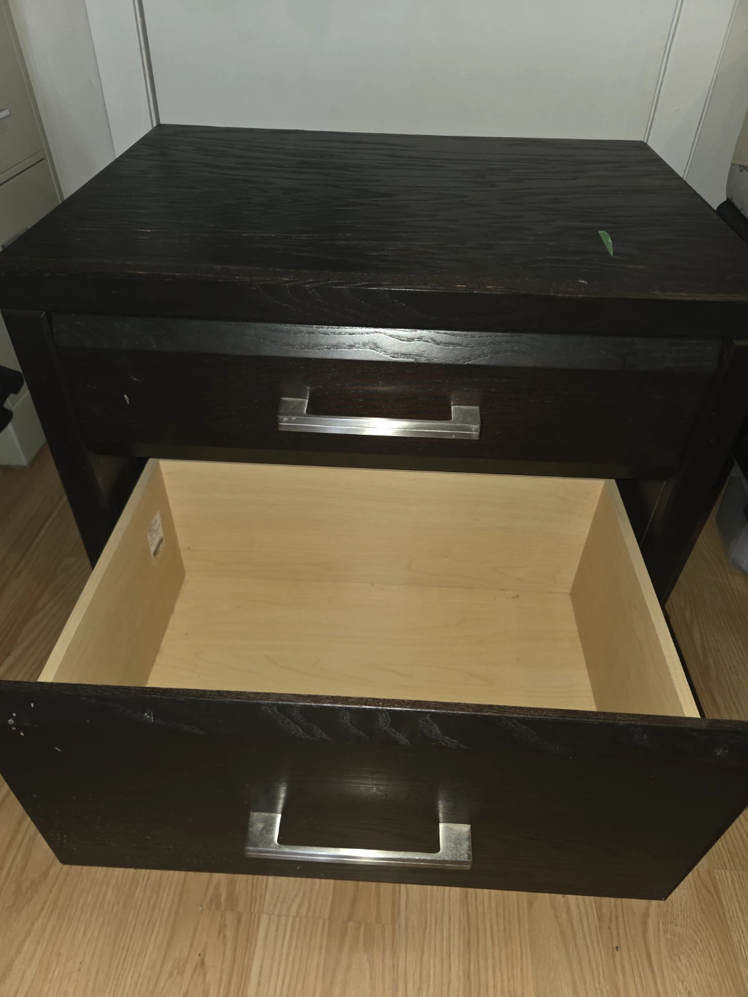 Dark Wood Nightstand with 2 Drawers - photo 2