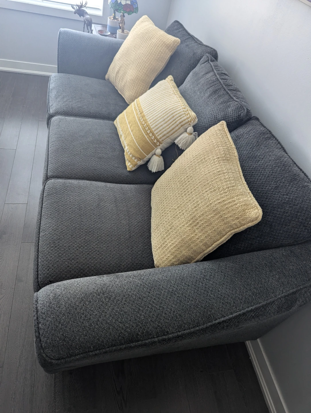Dark Grey Sofa with Yellow Accent Pillows - photo 2