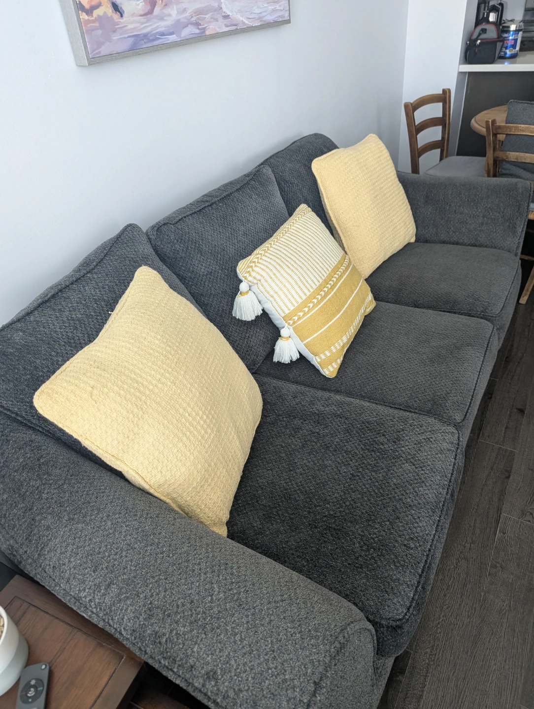 Dark Grey Sofa with Yellow Accent Pillows - photo 3