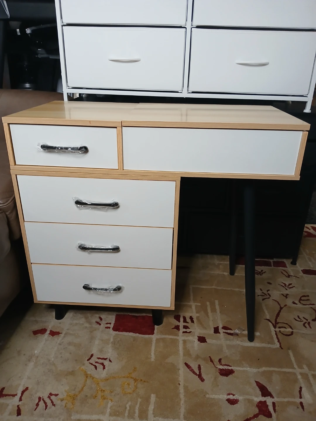 Modern White and Wood Vanity Desk with LED Mirror - photo 2