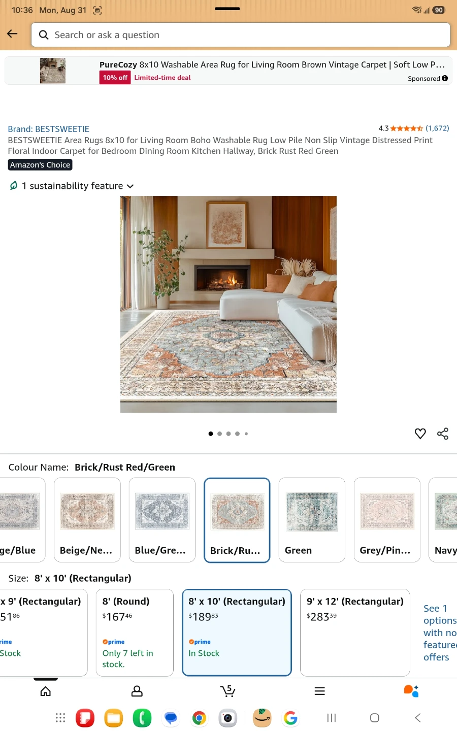 BESTSWEETIE 8x10 Washable Area Rug - BRAND NEW - photo 2