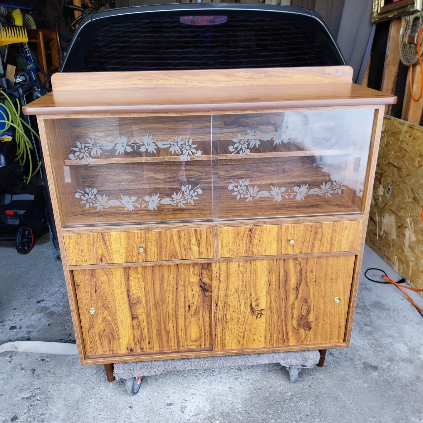 Vintage Storage Display Cabinet with Glass Doors
