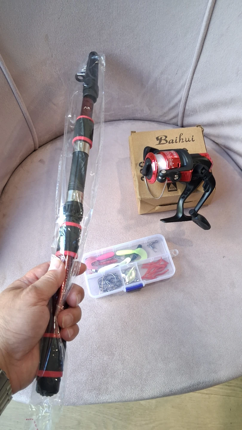 Fishing rod Reel Lures Hooks Line Telescopic Carbon Fiber (read) - photo 2