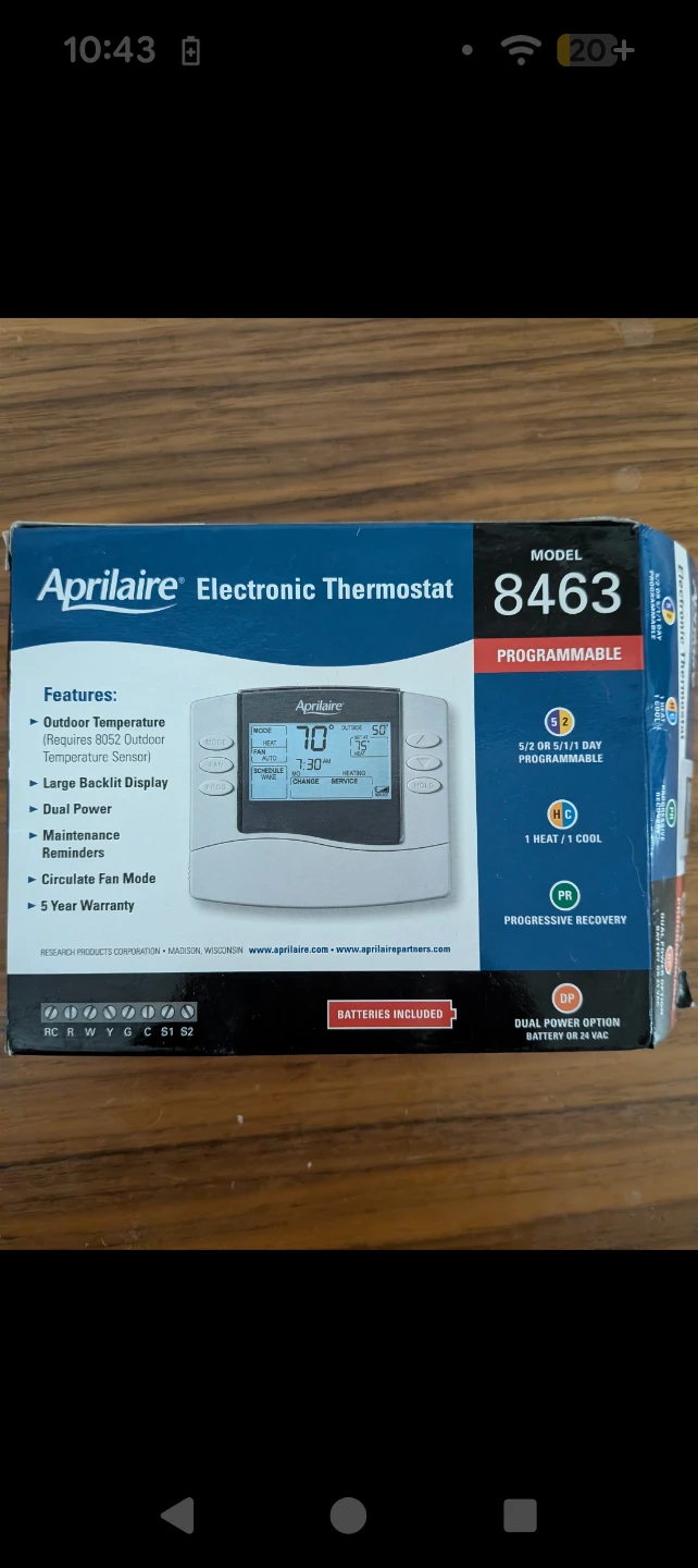 Aprilaire 8463 Programmable Electronic  Thermostat