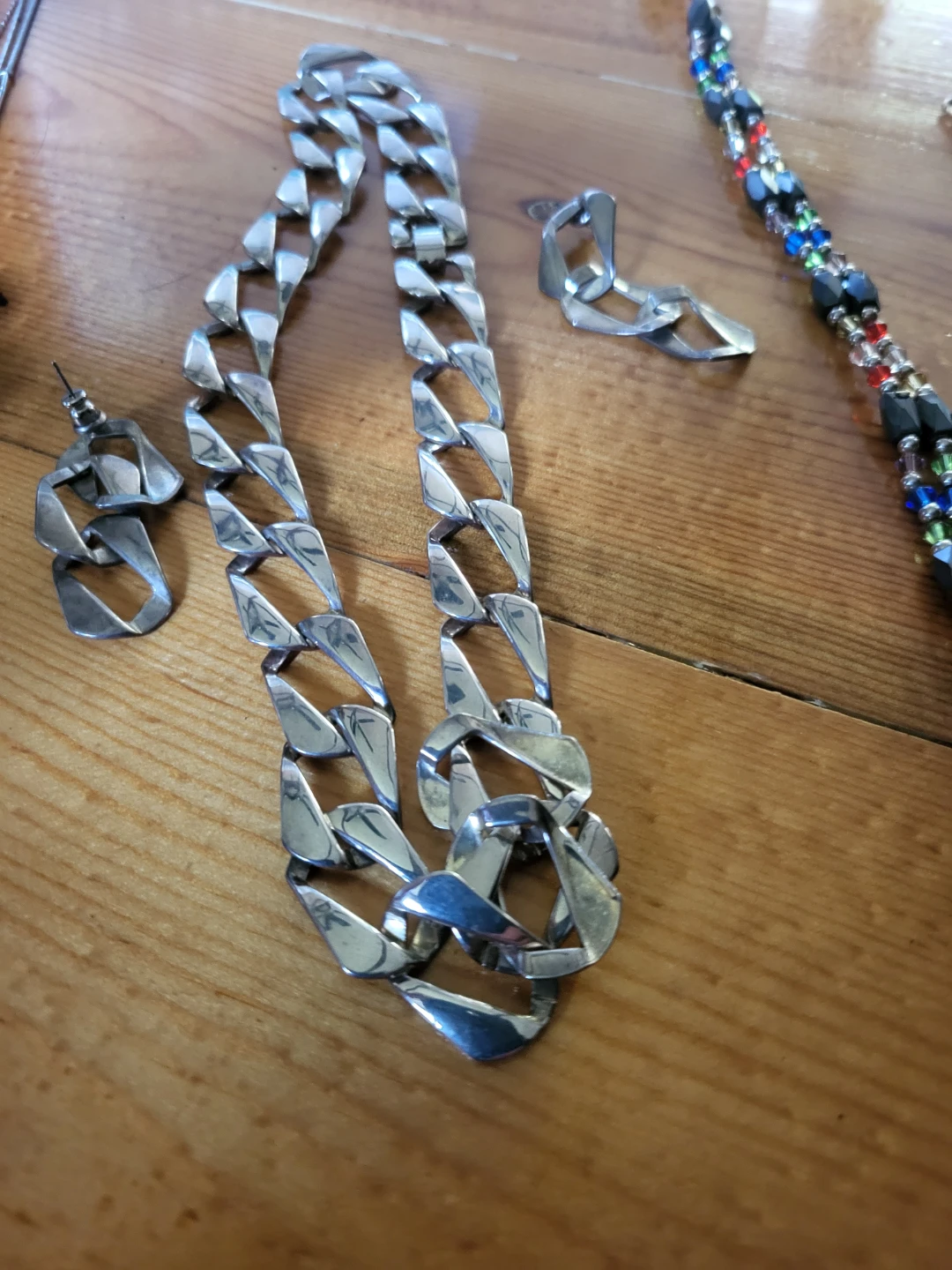 Silver tone chunky chain necklace and earrings set - photo 3