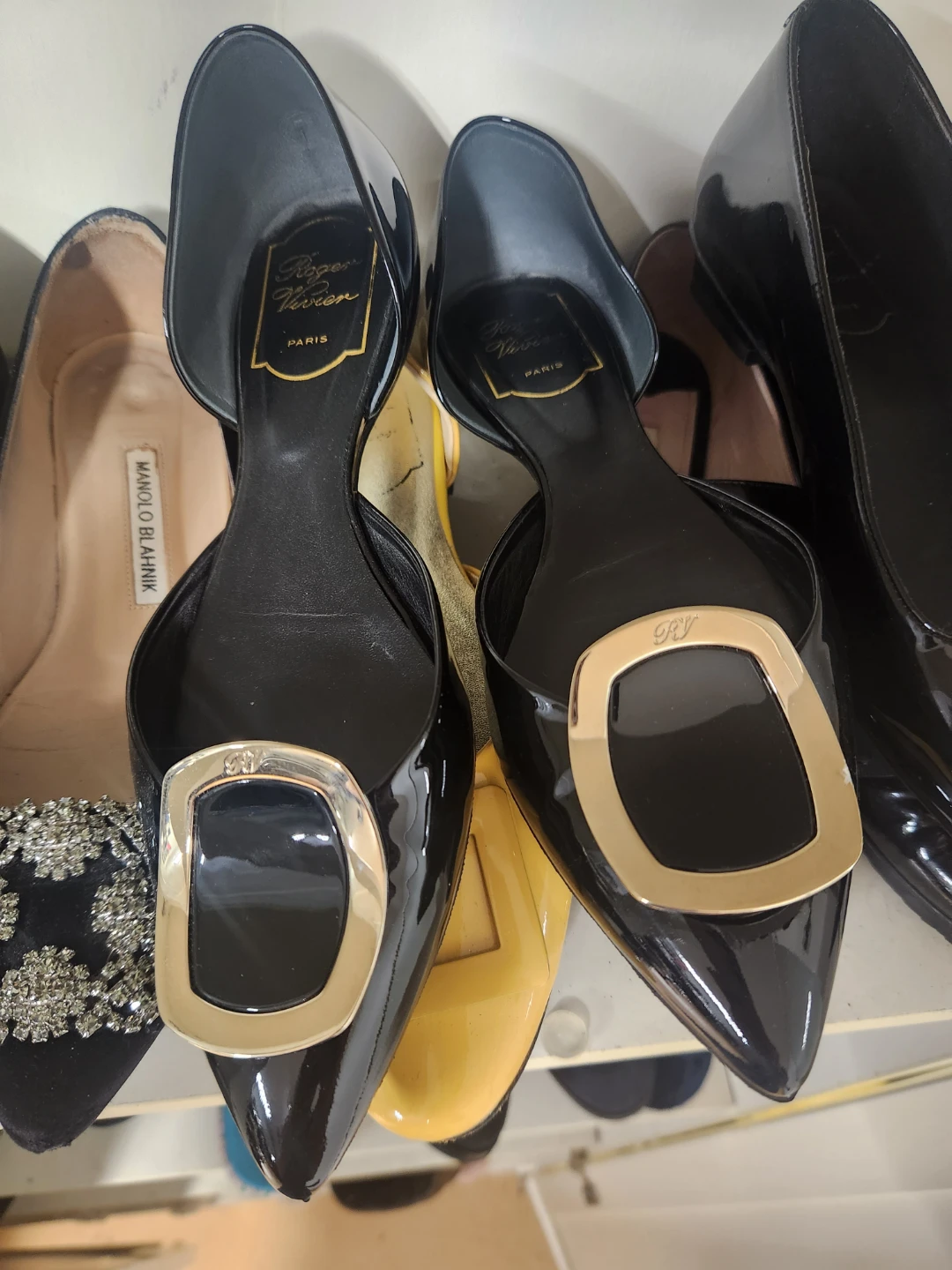 Roger Vivier Black Patent Leather Buckle Heels