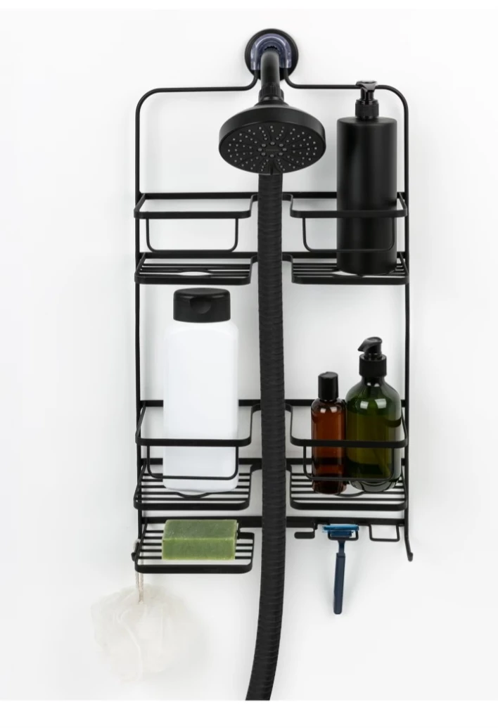 Black Metal 3-Tier Shower Caddy Storage Rack - photo 5