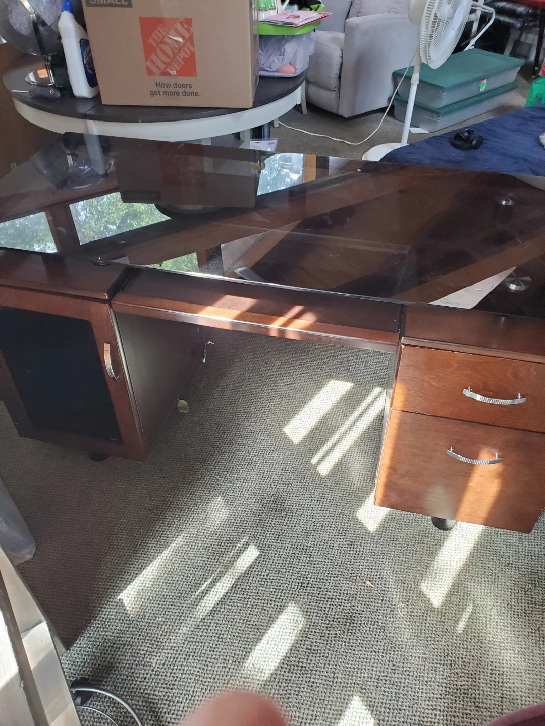 Glass Top Wood Desk with Drawers
