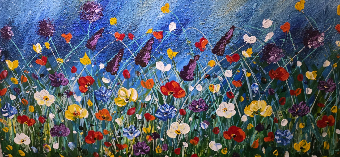 Huge original hand-painted painting Canadian artist Wild Flowers - photo 5
