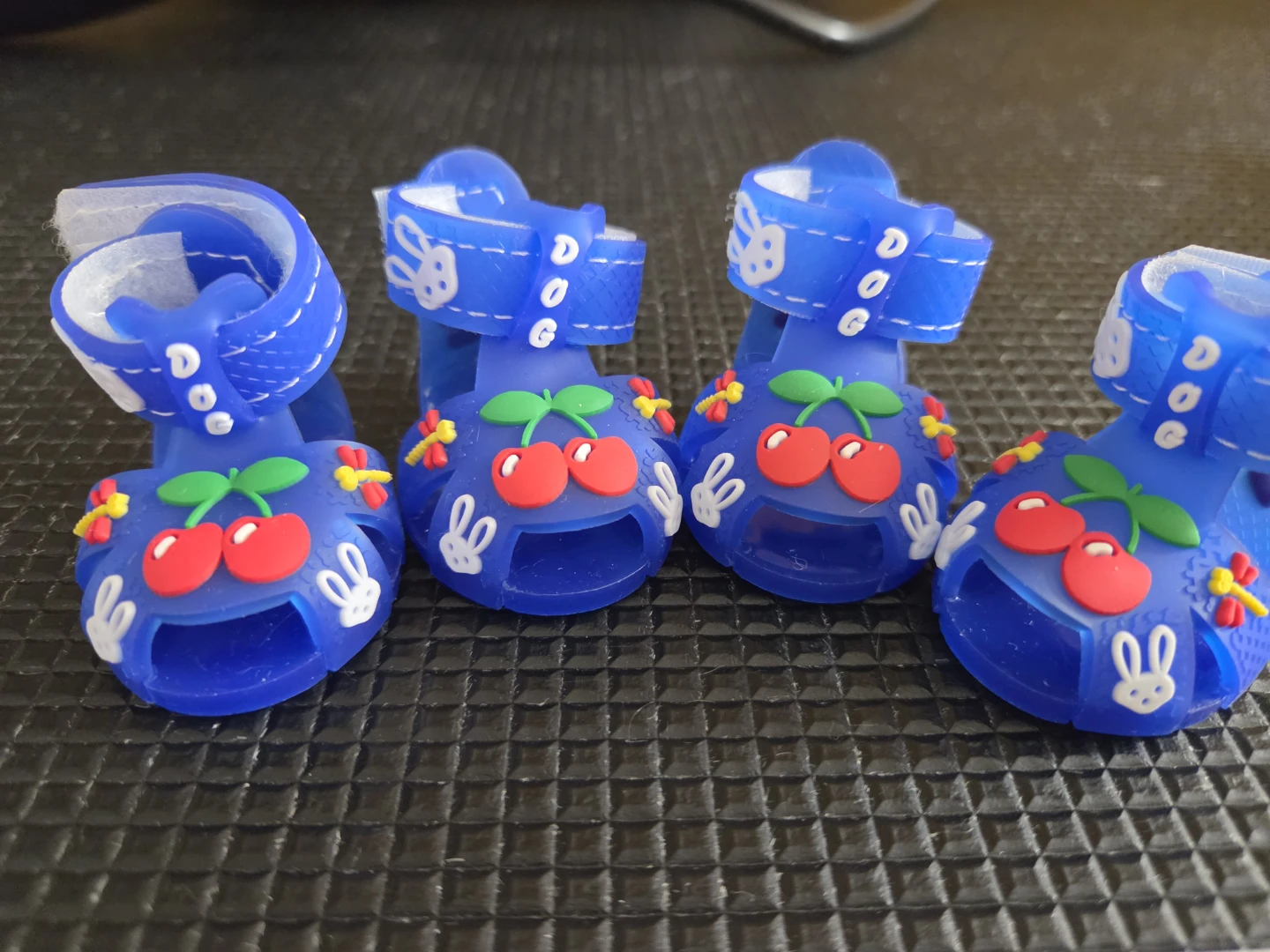 Blue Dog Sandals with Cherry & Bunny Design - Size Small