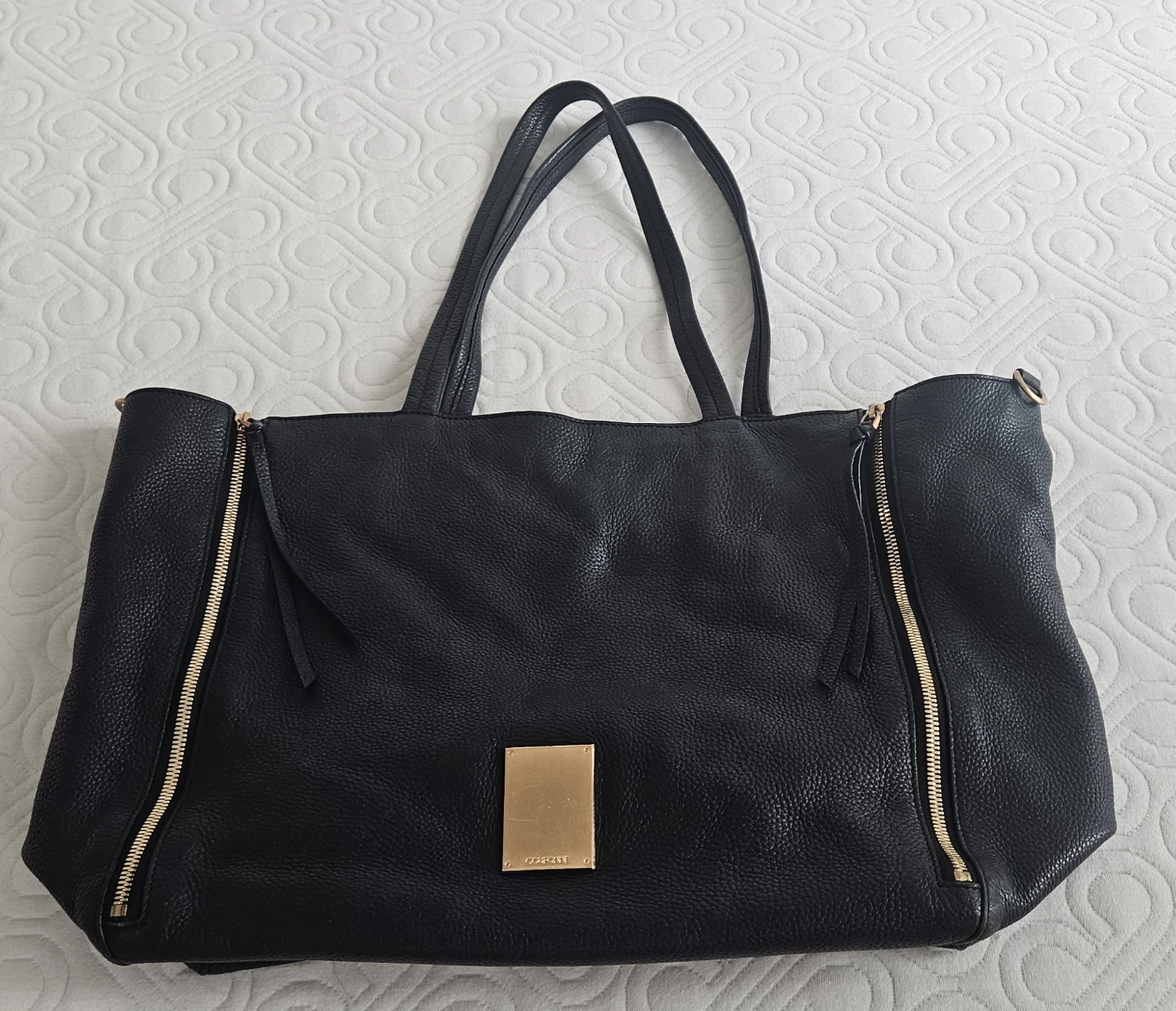Couronne dark navy Leather Tote Bag