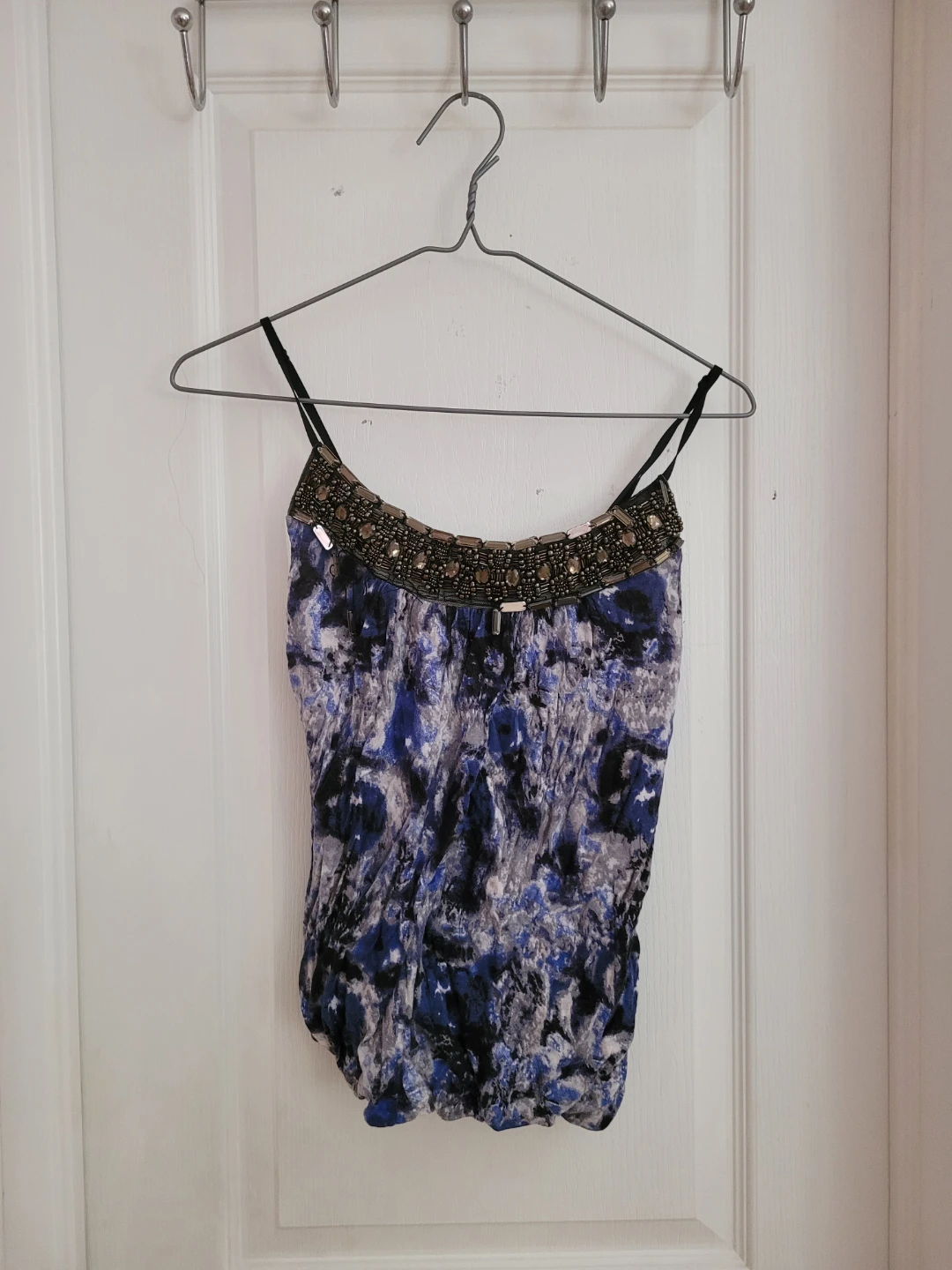 Blue & Black Abstract Beaded Camisole