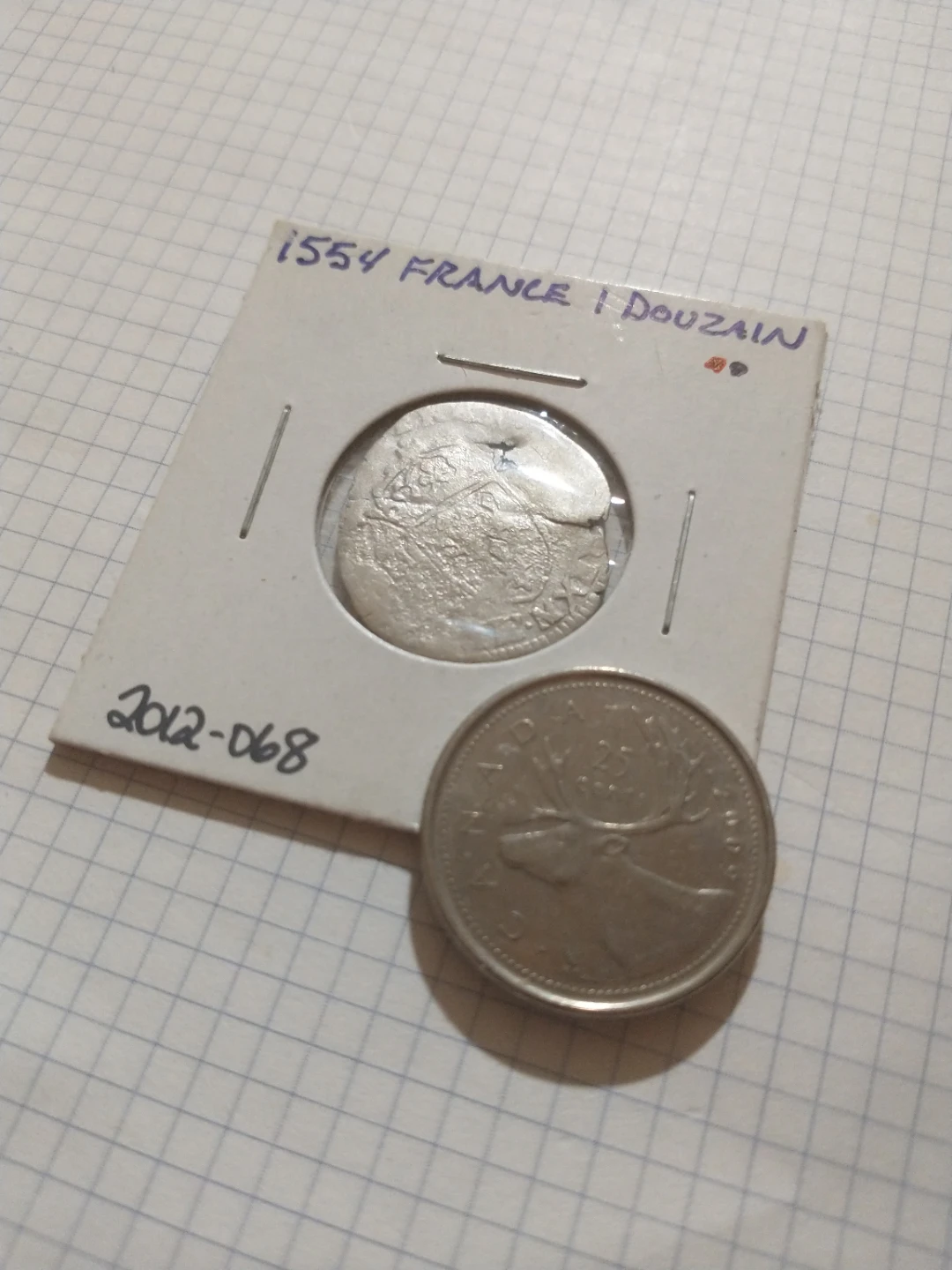 1554 France 1 Douzain Coin Henri II .292 Silver Billon - photo 2