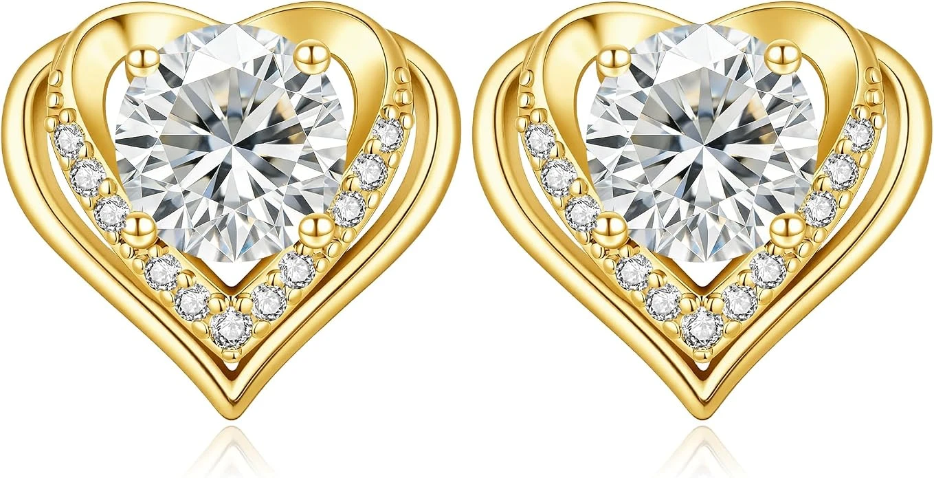 ANDSO Moissanite Heart Stud Earrings