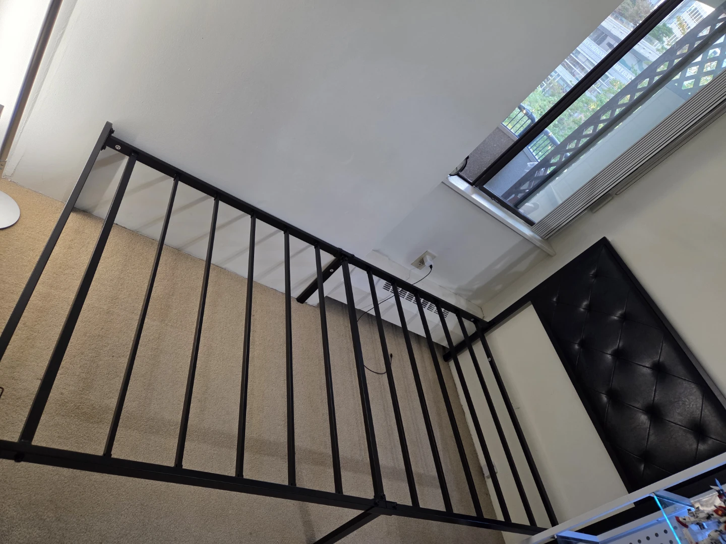 Black Metal Bed Frame with Tufted Headboard
