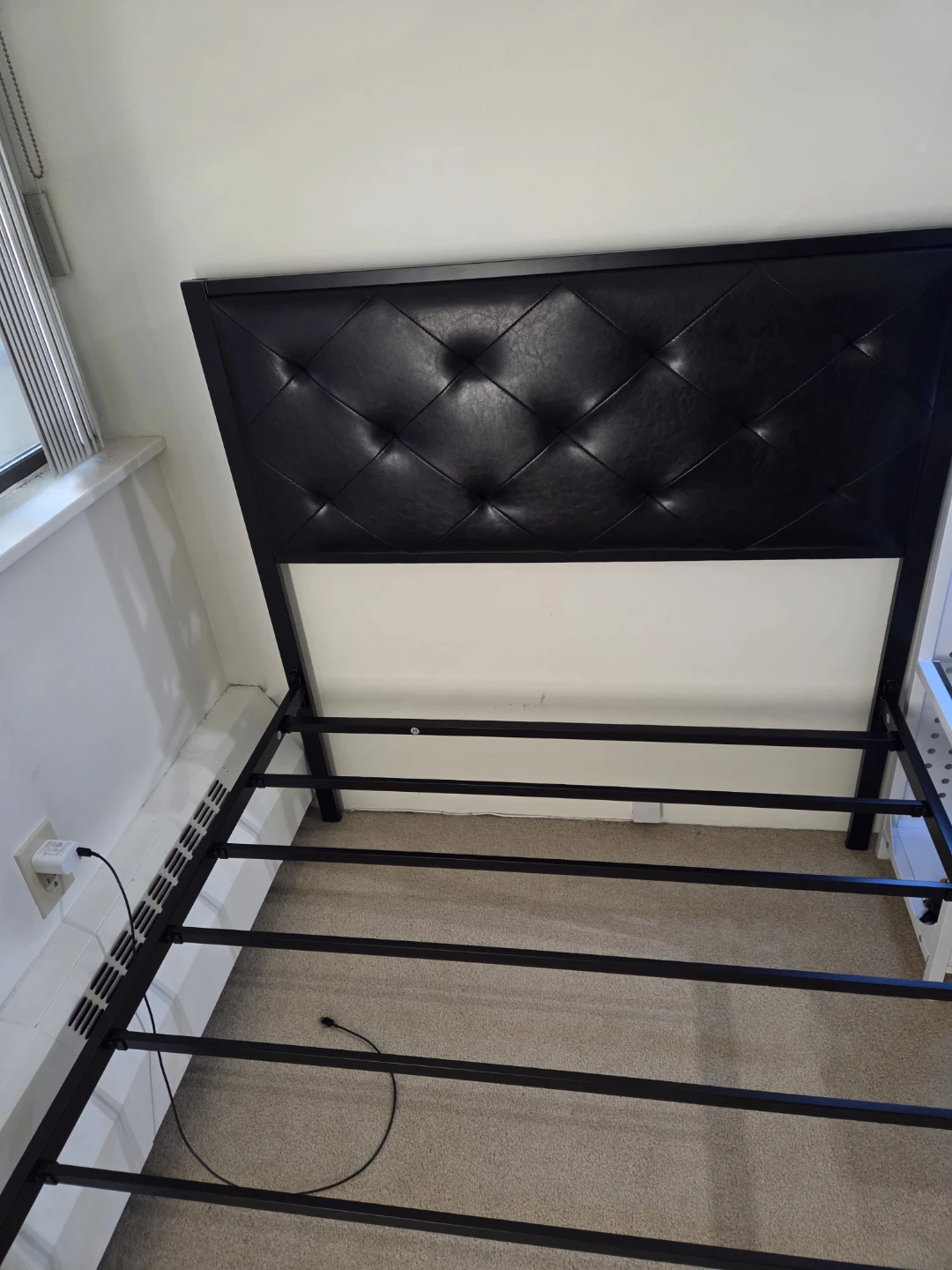 Black Metal Bed Frame with Tufted Headboard - photo 2