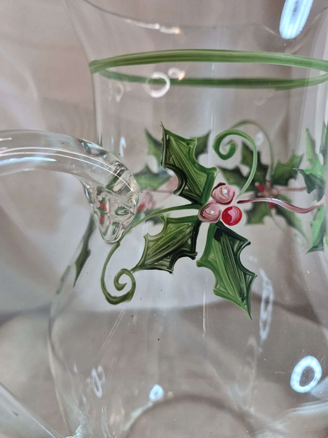 Vintage Hand Painted Holiday Christmas Glass Water etc. Jug - photo 3