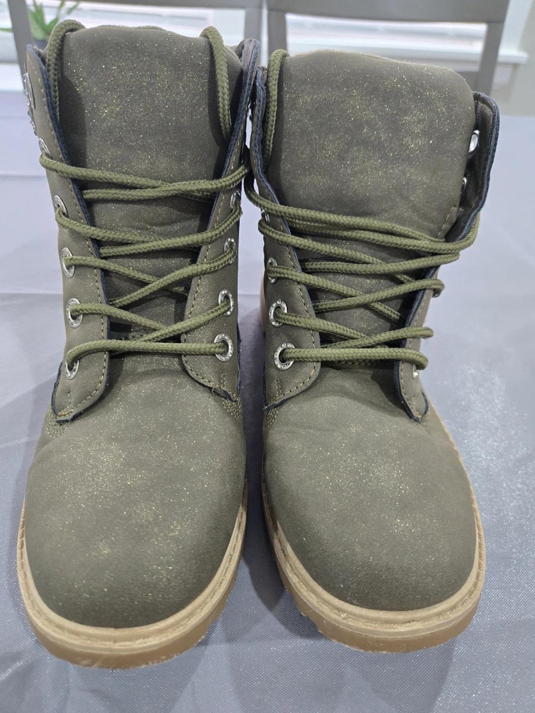 Olive Green Glitter Accent Combat Boots