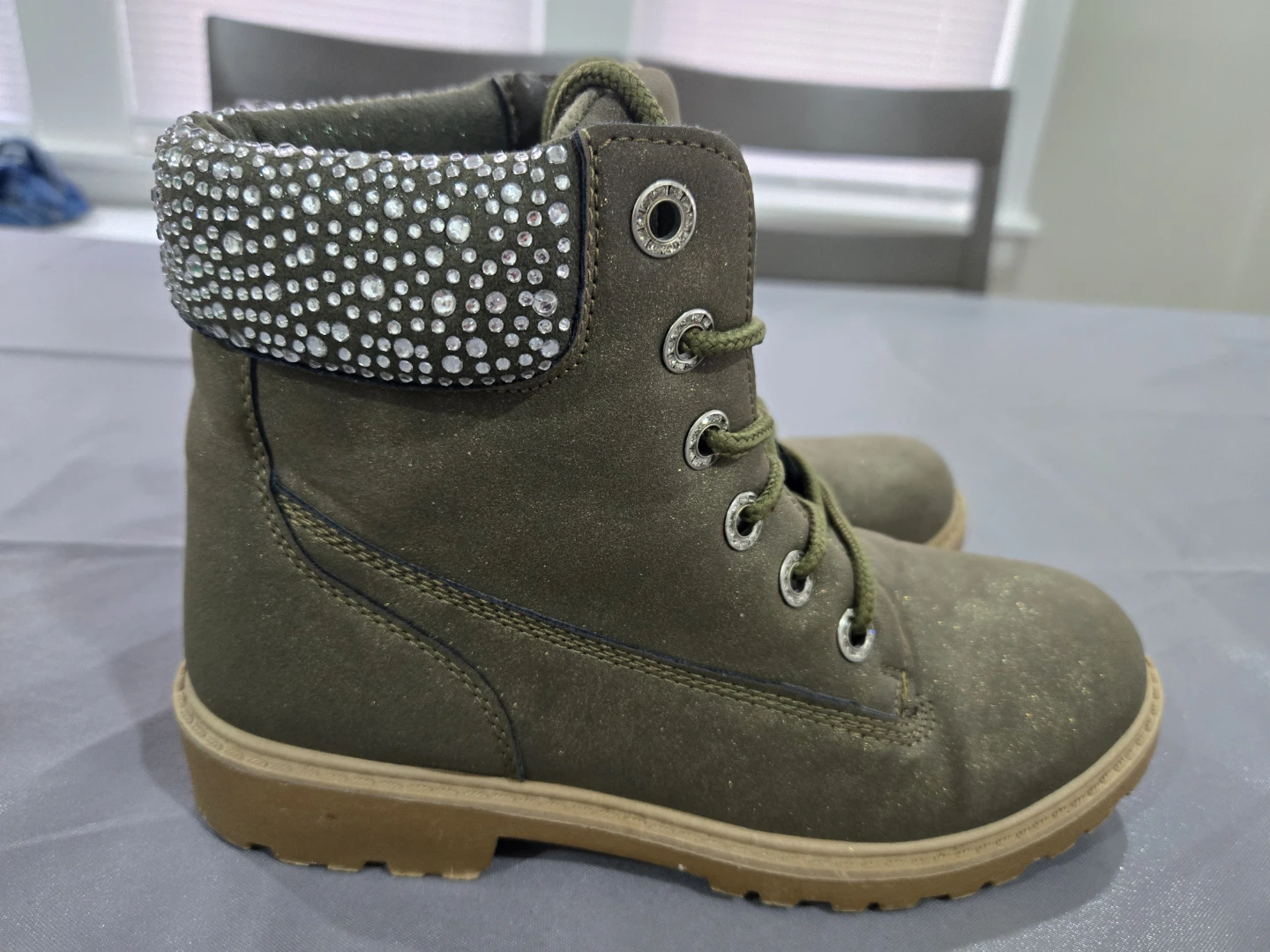 Olive Green Glitter Accent Combat Boots - photo 2