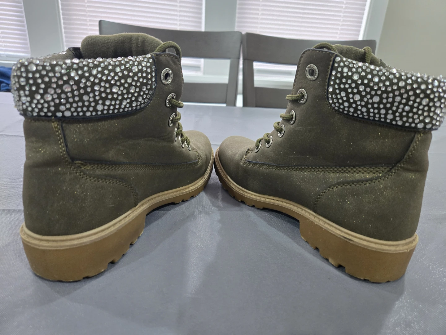 Olive Green Glitter Accent Combat Boots - photo 3