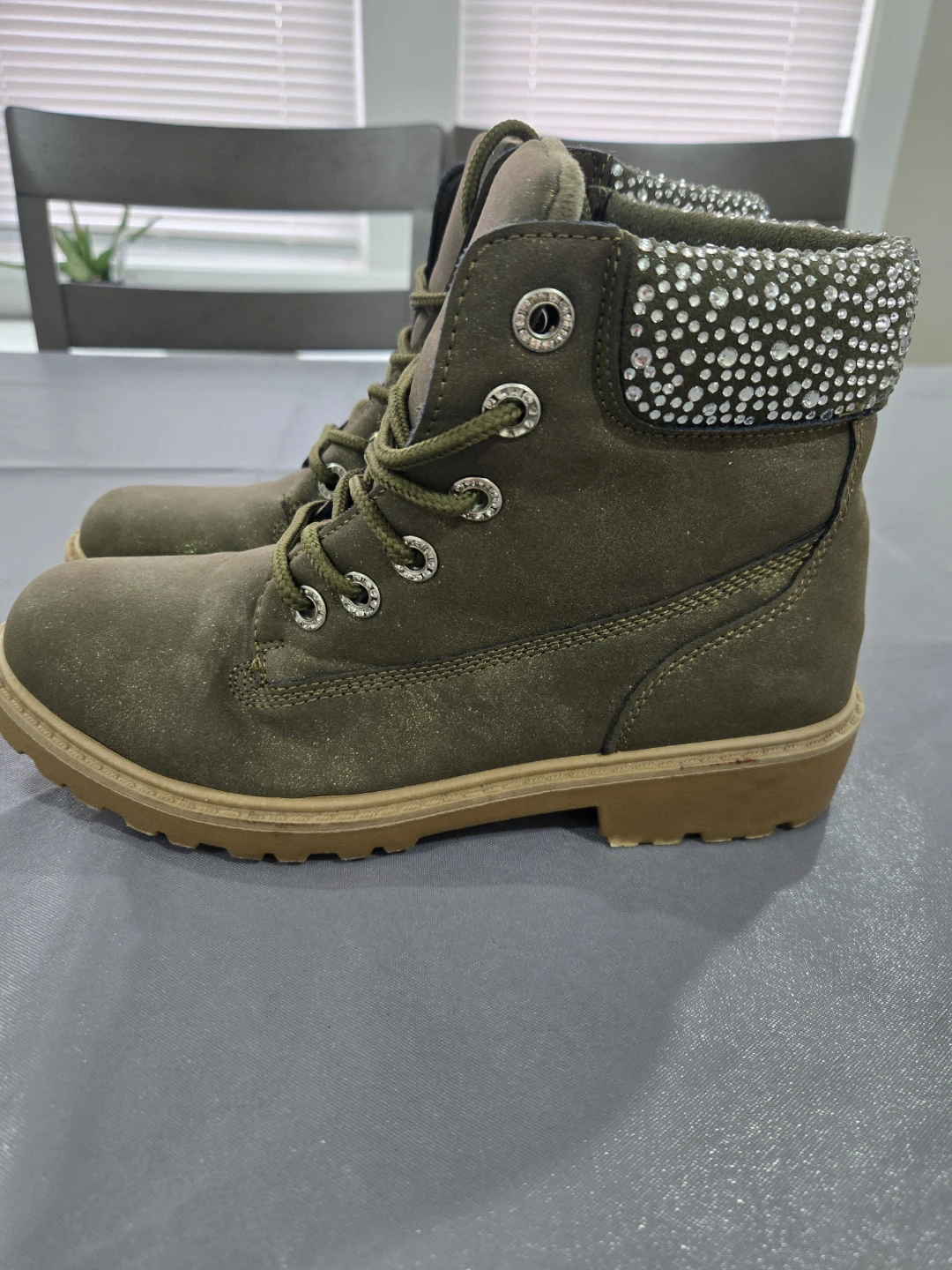 Olive Green Glitter Accent Combat Boots - photo 4