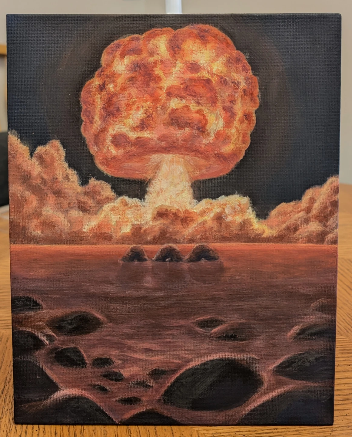 Original Painting of a Mushroom Cloud Over Water