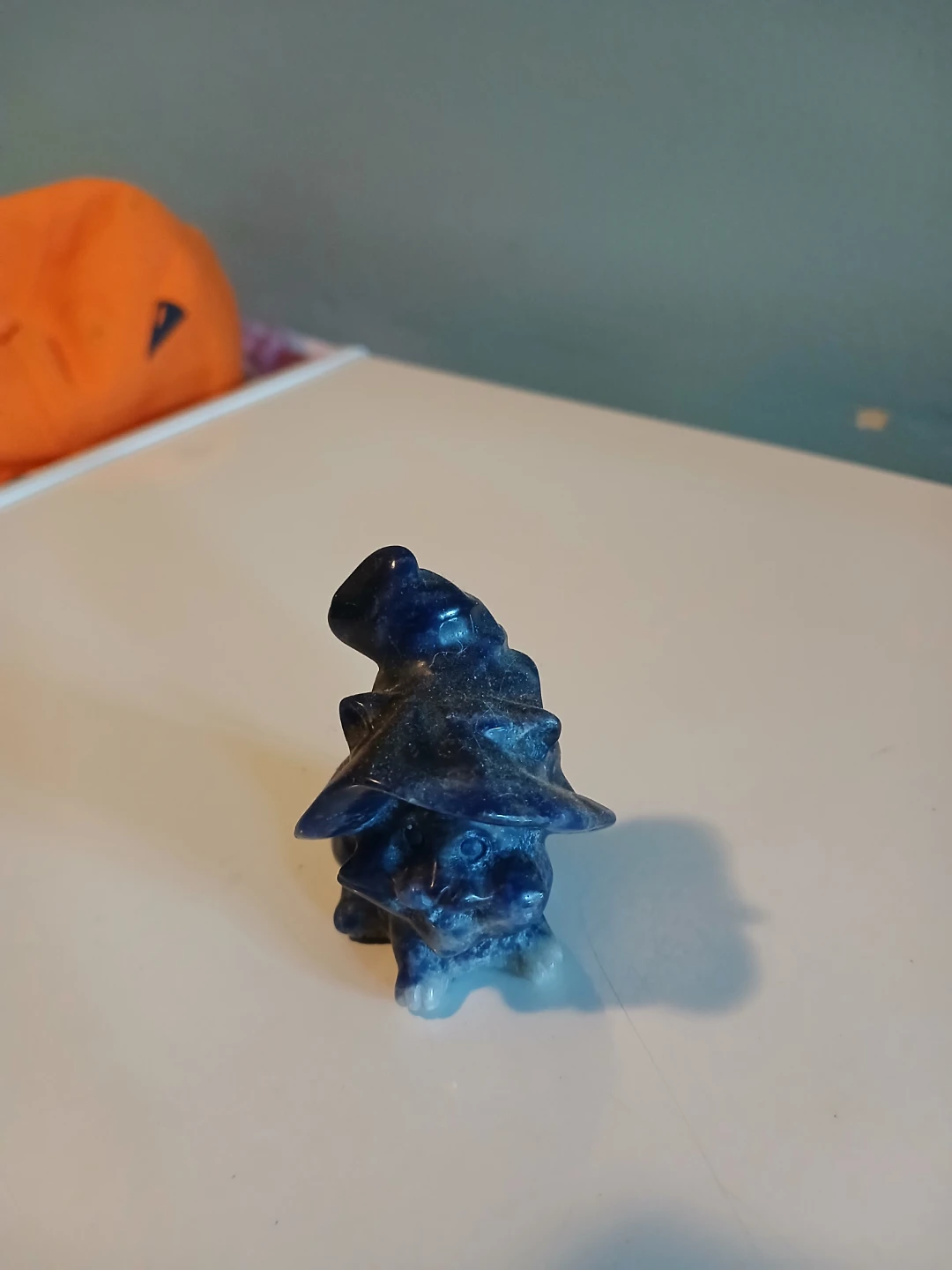 Natural Sodalite Carved Cat With Witch Hat Figurine