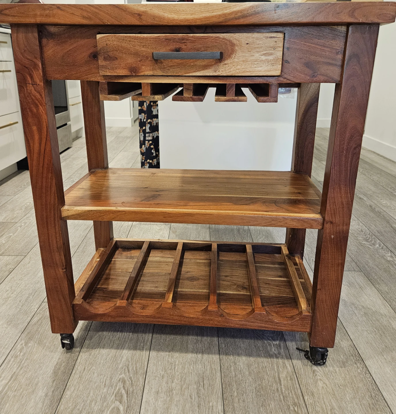 Wood Kitchen Island Bar Cart with Wine Rack - photo 2