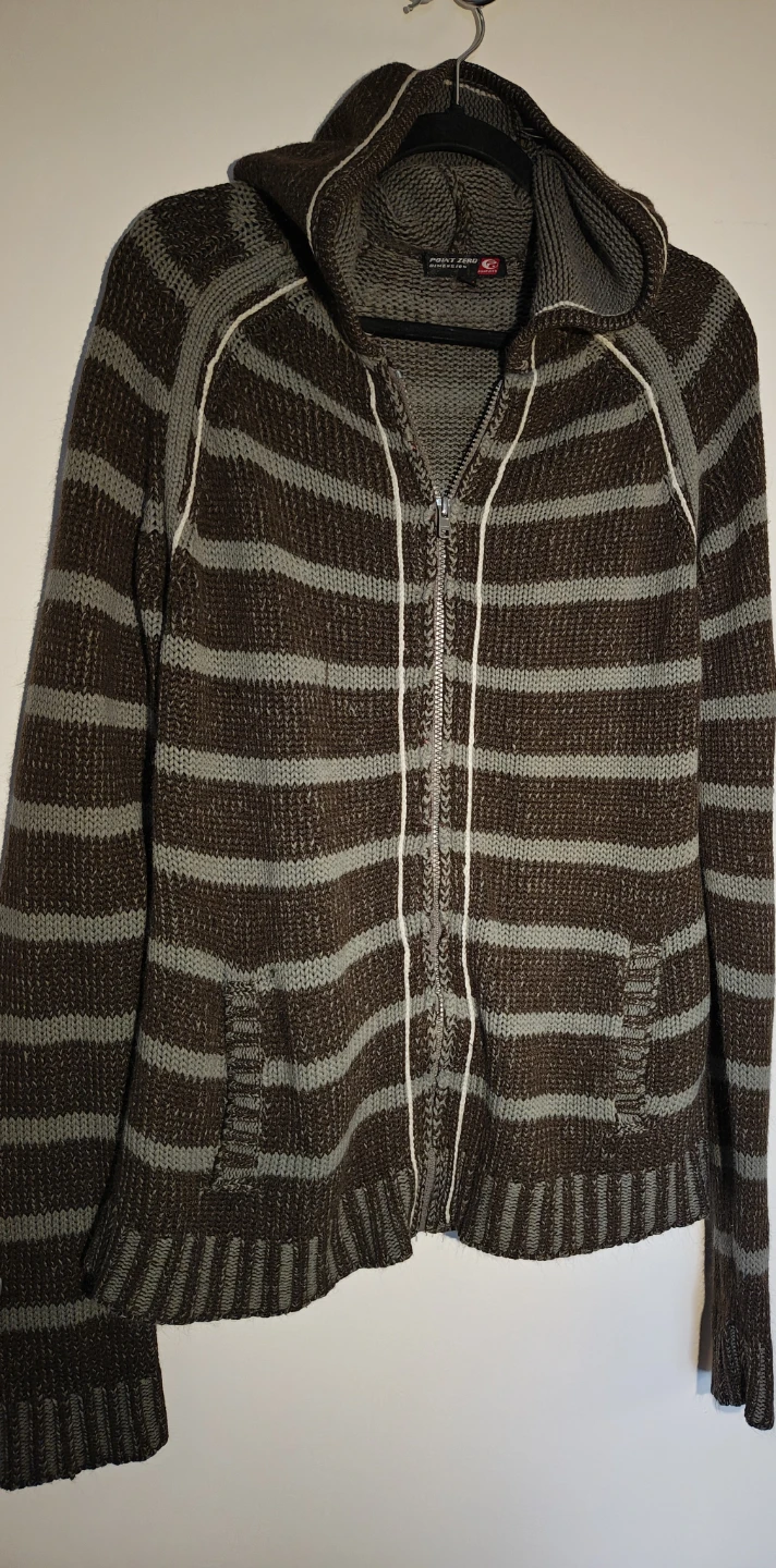 Point Zero Striped Knit Hoodie (Zip-up) w/pockets