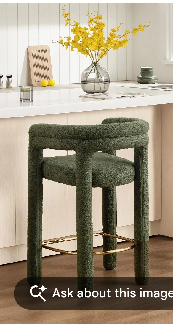 Green Boucle Counter Stool with Gold Footrest