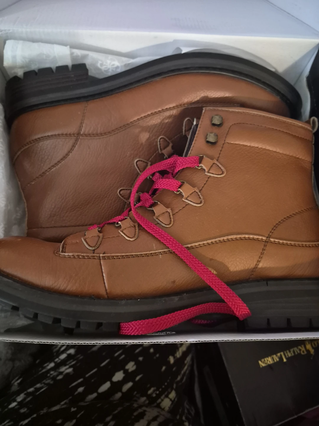 Guess Brown Leather Hiking Boots with Pink Laces