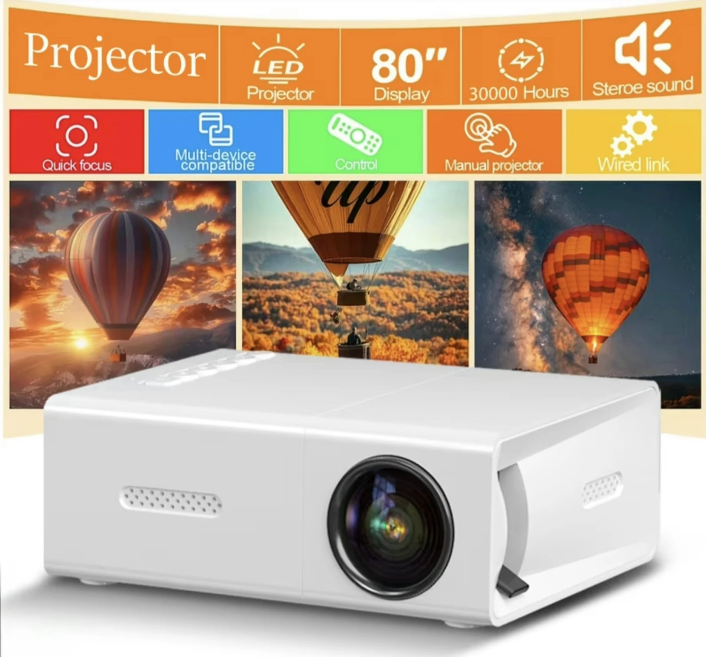 White LED Mini Projector with 80" Display - photo 2