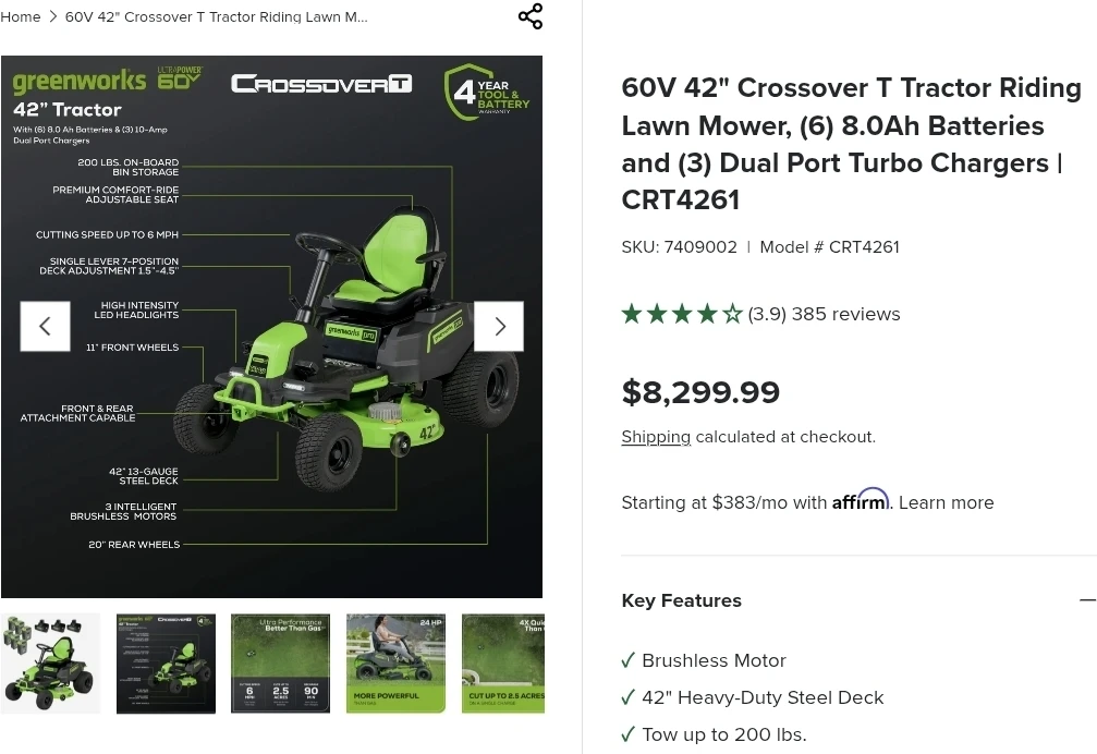 NEW Greenworks 42" Electric Riding Mower - photo 3