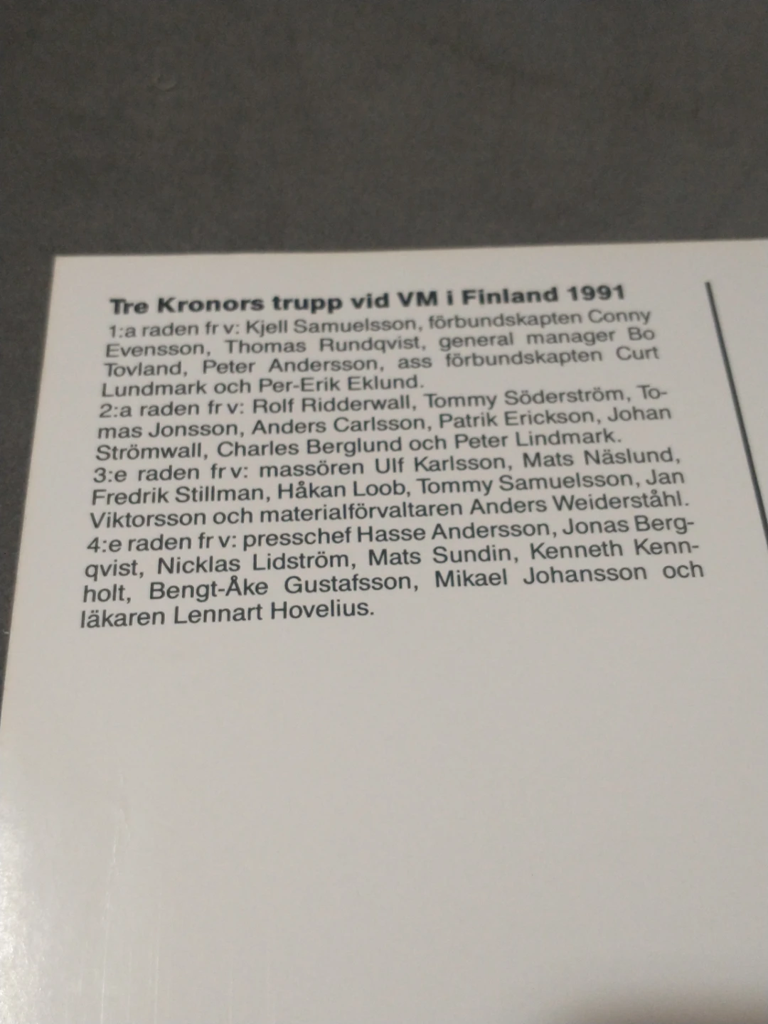 Lovely 1991 Sweden World Championship Team Postcard - photo 5