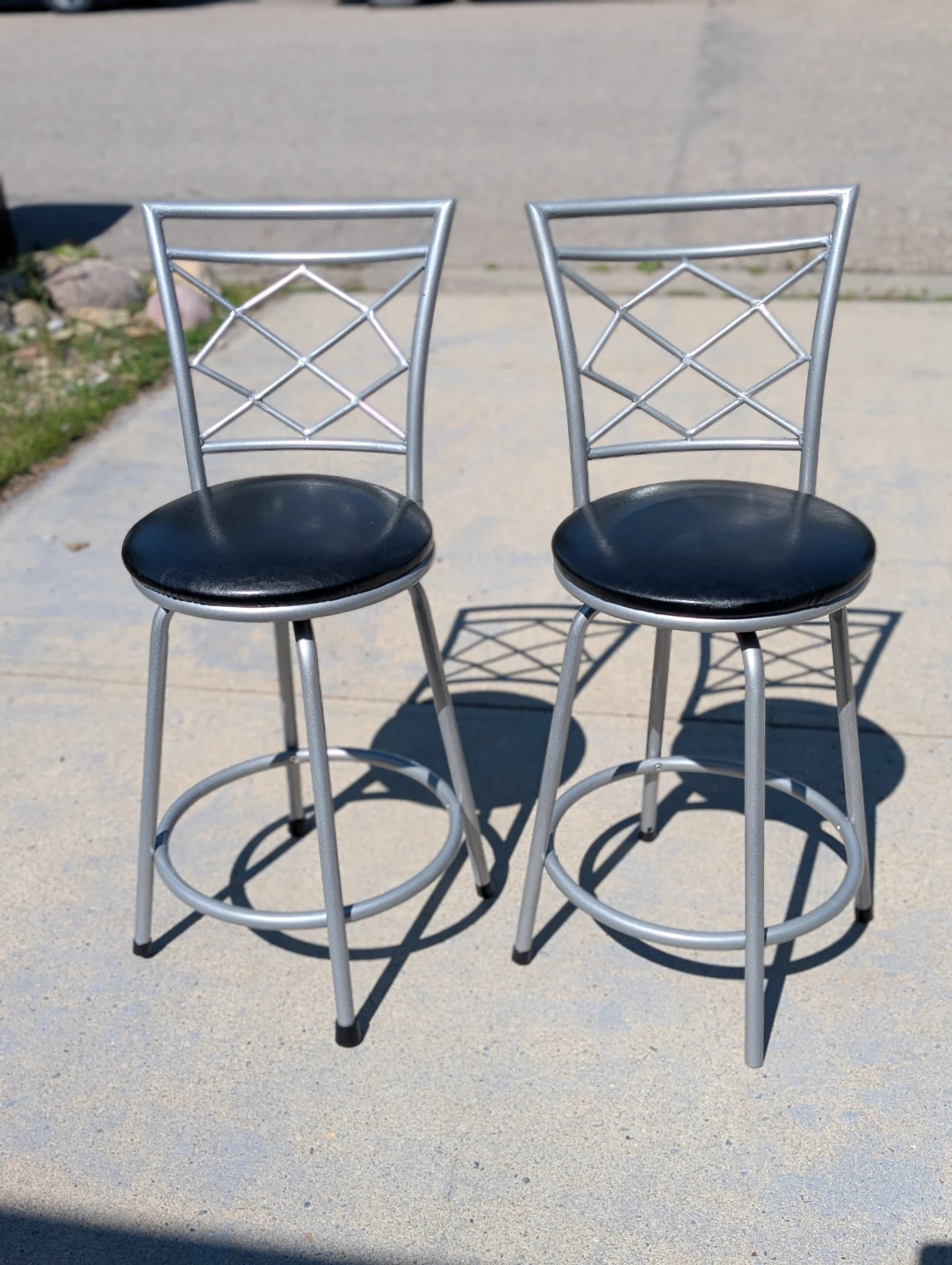 Silver Adjustable Bar Stools with Black Seats - Set of 2 - photo 2
