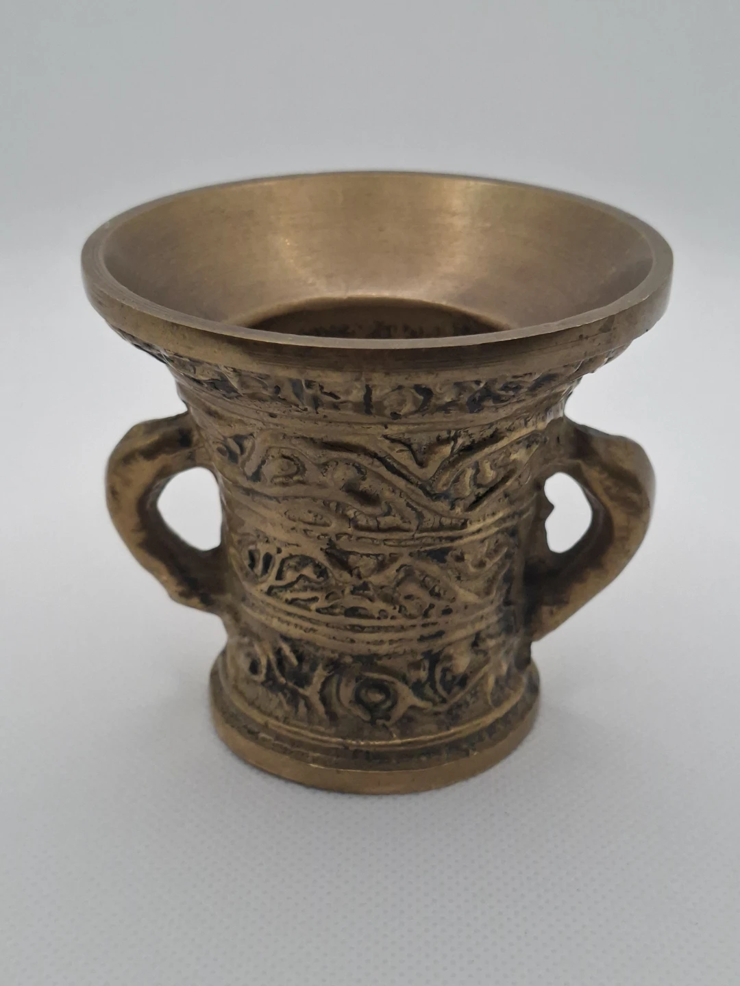 Vintage Brass Apothecary Mortar Vessel Latin Inscriptions