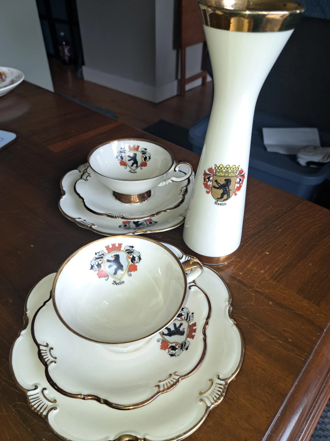 Vintage Berlin Teacup and Saucer Set with Vase