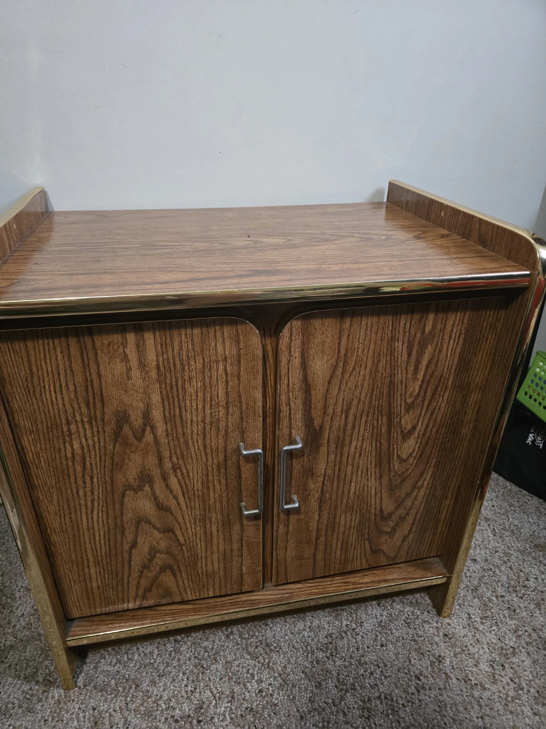 Vintage Wood Grain Cabinet with Brass Trim