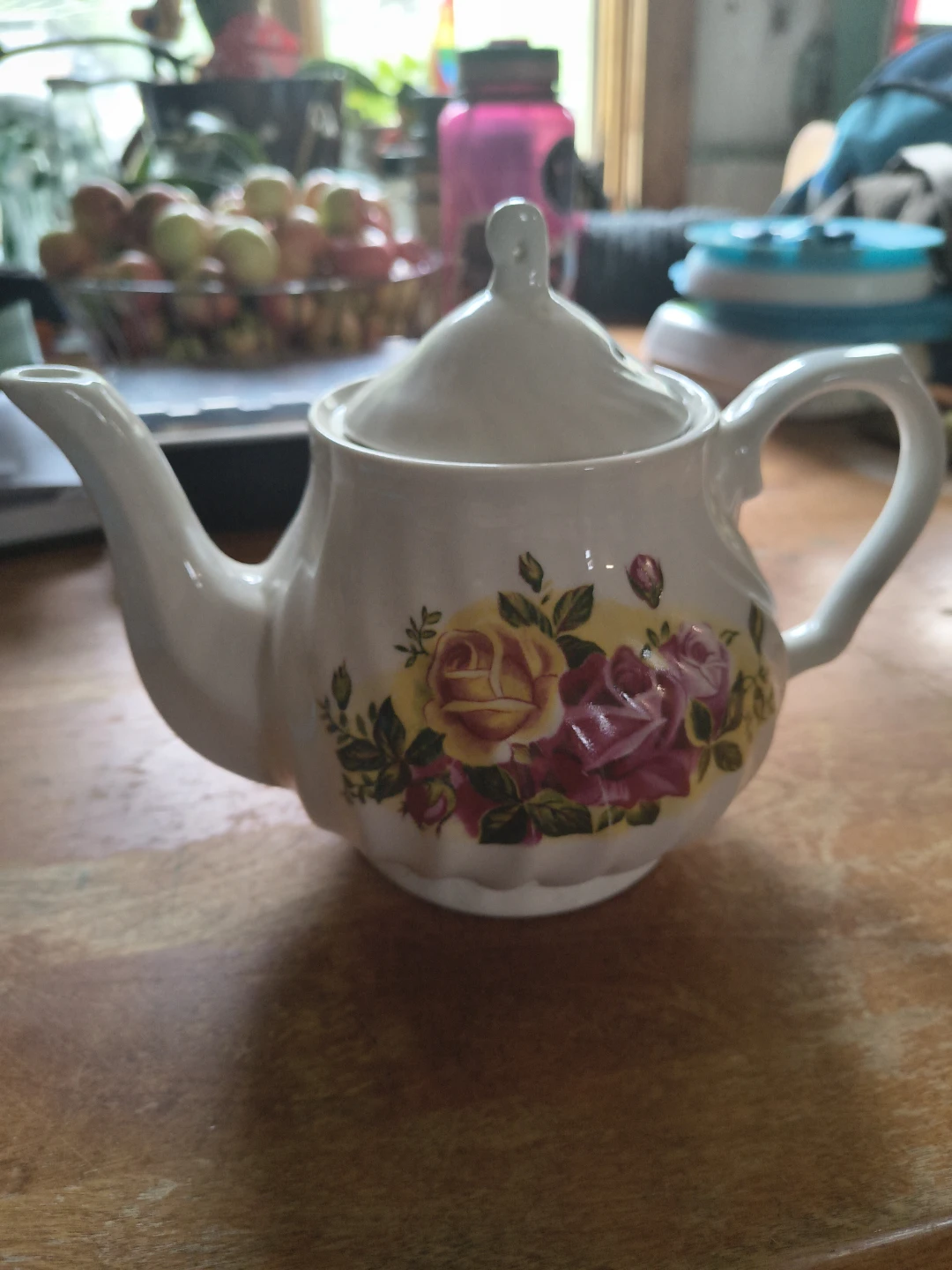 White Ceramic Teapot with Floral Design